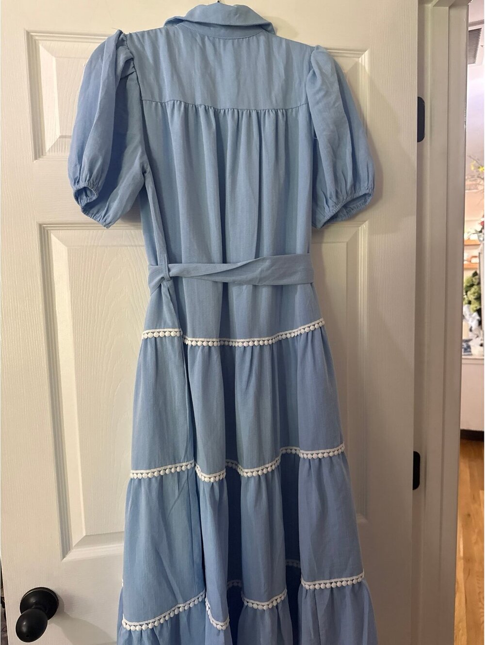 Pretty Garden Powder Blue Puff Sleeve Maxi Button Front Size Small NWT - Picture 6 of 6